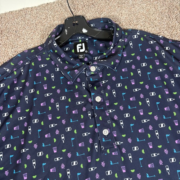 FootJoy Other - FootJoy Mens Lisle Golf Polo Shirt 2XL Navy Cocktail Golf Flag Print Stretch